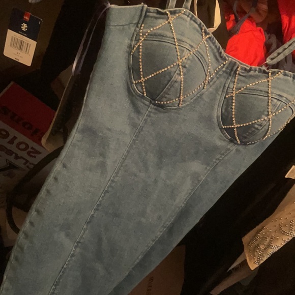 Diamond studded denim tank dress . - Picture 3 of 4